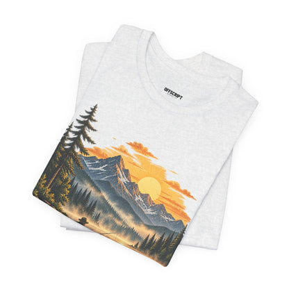Sunset Lake Fishing T-Shirt — Mountain Boat Fishing Graphic Tee