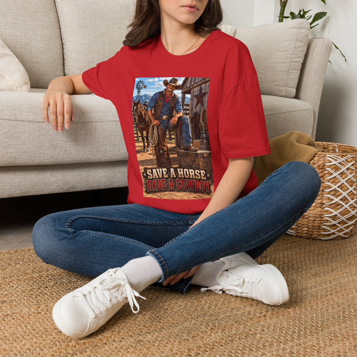 Cowboy Graphic T-Shirt — “Save a Horse, Ride a Cowboy” Western Tee