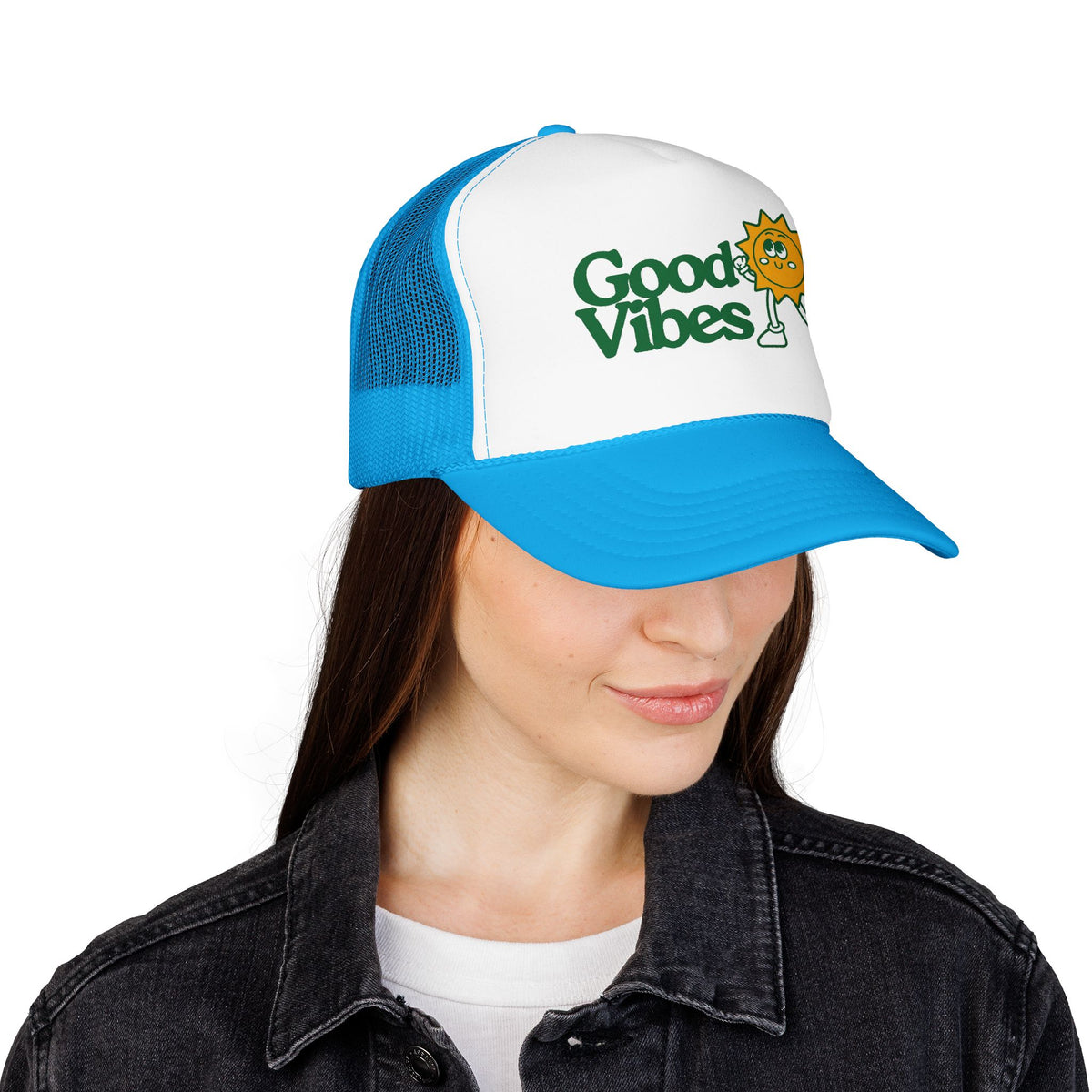 Good Vibes Sun Trucker Hat — Retro Sunny Graphic Foam Cap