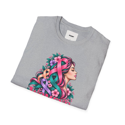 Women's Cancer Awareness T-Shirt — Pink Ribbon Floral Support Tee