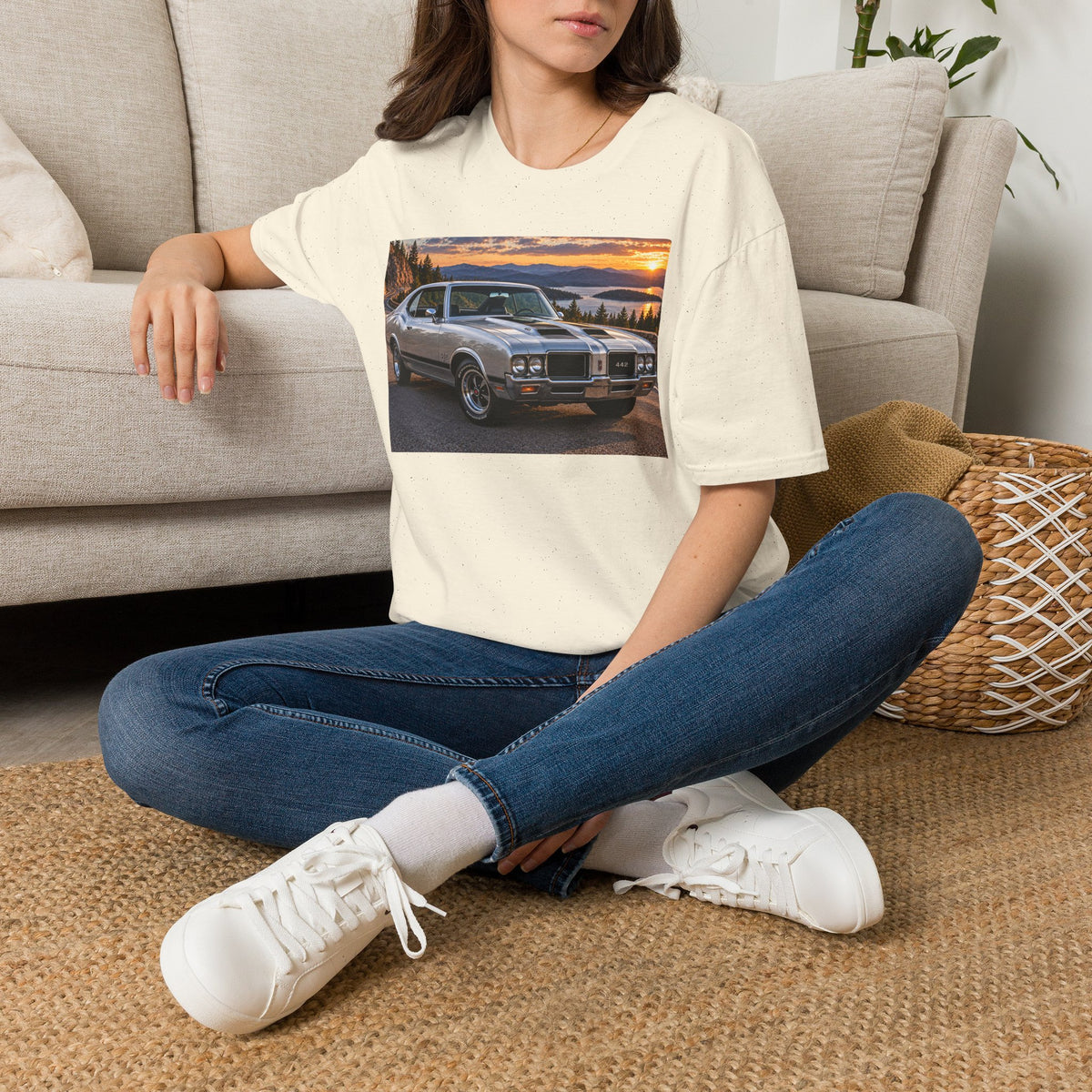 Classic Muscle Car Sunset T-Shirt — Vintage Oldsmobile Photo Tee