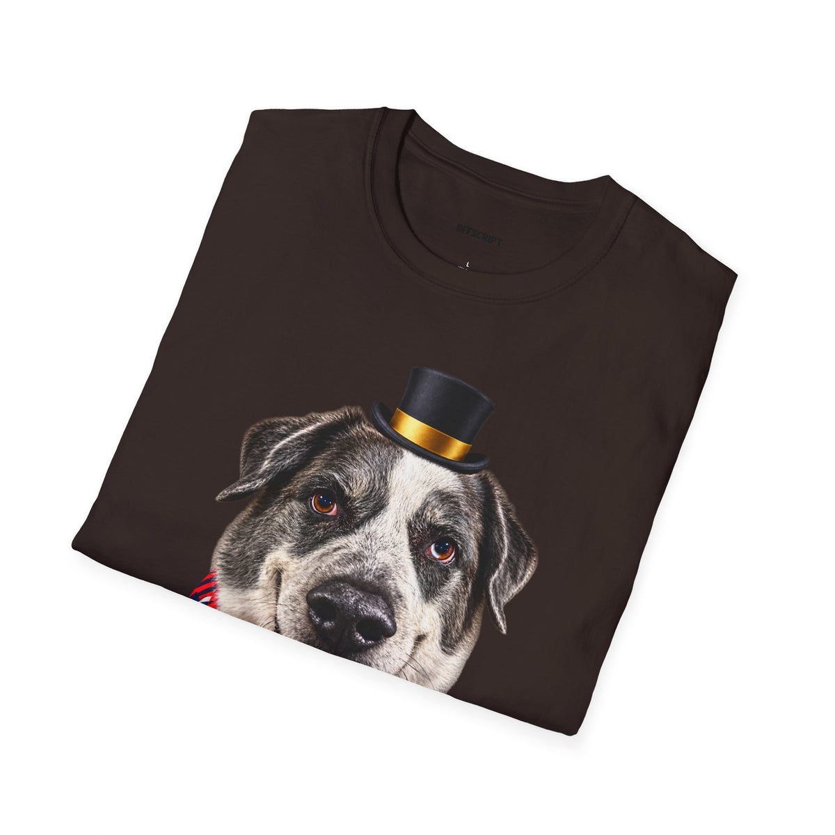 Patriotic Pup Tee — Dog with Top Hat & American Flag Bandana