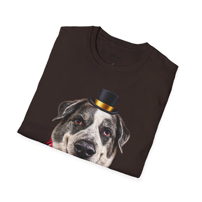 Patriotic Pup Tee — Dog with Top Hat & American Flag Bandana