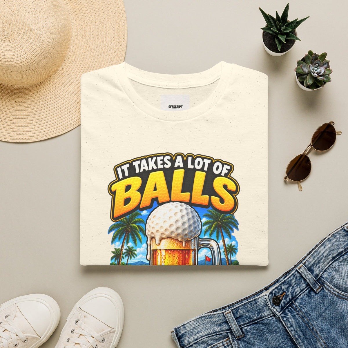 Golf T-Shirt — "It Takes a Lot of Balls" Beer & Golf Graphic