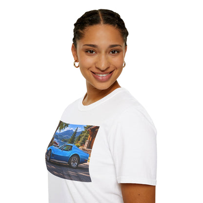 1968 Chevrolet Corvette Stingray Graphic T‑Shirt — Blue Classic Car Lakefront Print