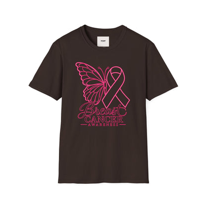 Breast Cancer Awareness Butterfly T-Shirt - Pink Ribbon Support Tee