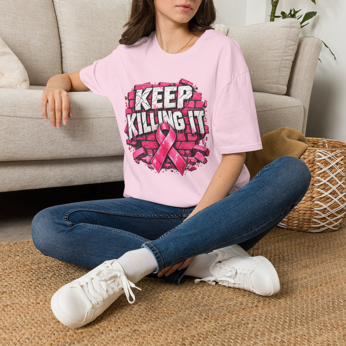 Keep Killing It pink ribbon T-Shirt | Breast Cancer Awareness, Motivational Graphic