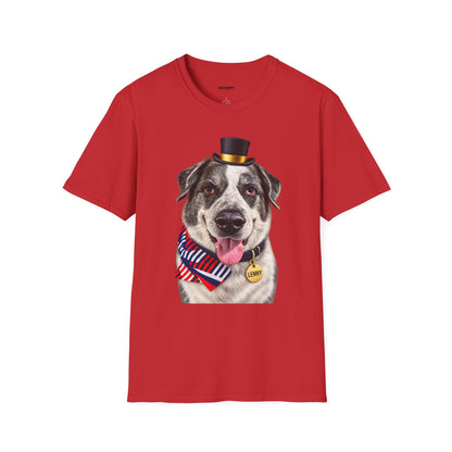 Patriotic Pup Tee — Dog with Top Hat & American Flag Bandana