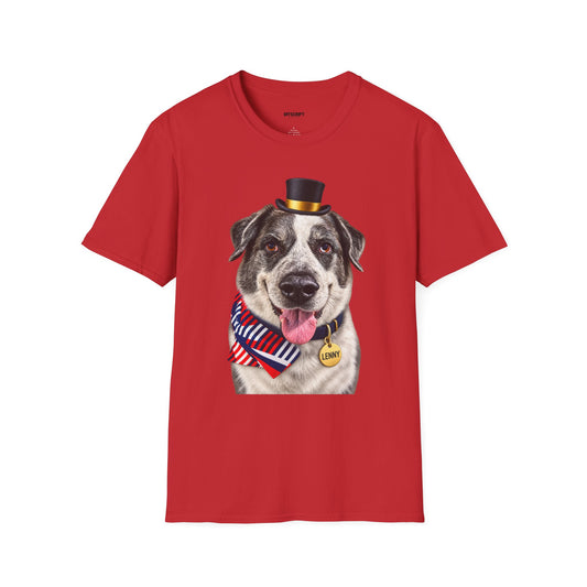 Patriotic Pup Tee — Dog with Top Hat & American Flag Bandana