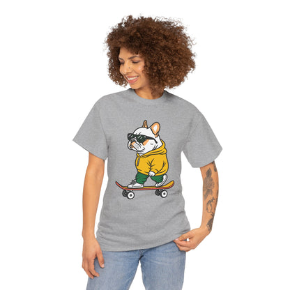 Skateboarding French Bulldog T‑Shirt – Cute Bulldog on Skateboard Graphic Tee