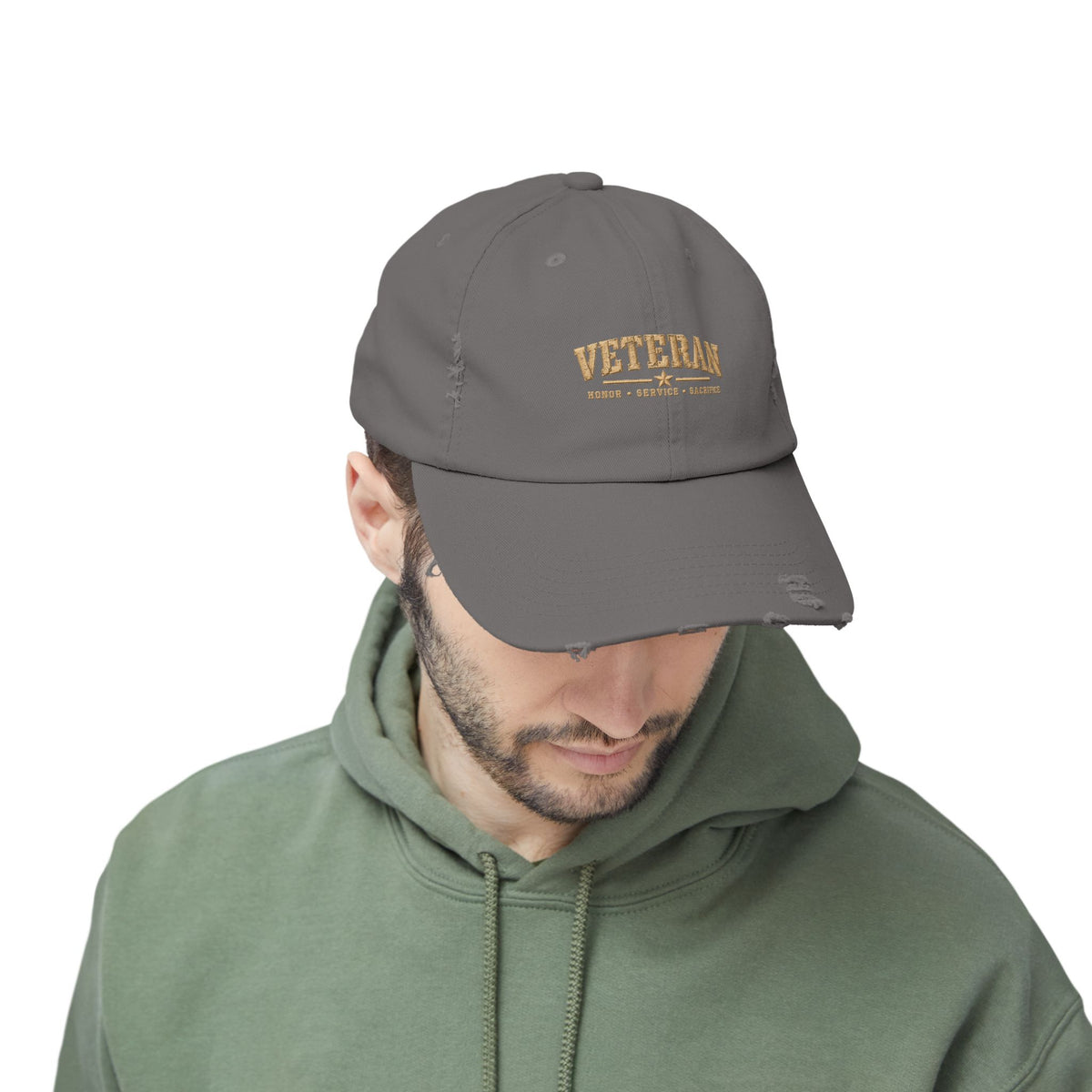 Veteran Distressed Cap — Honor Courage Sacrifice Embroidered Hat