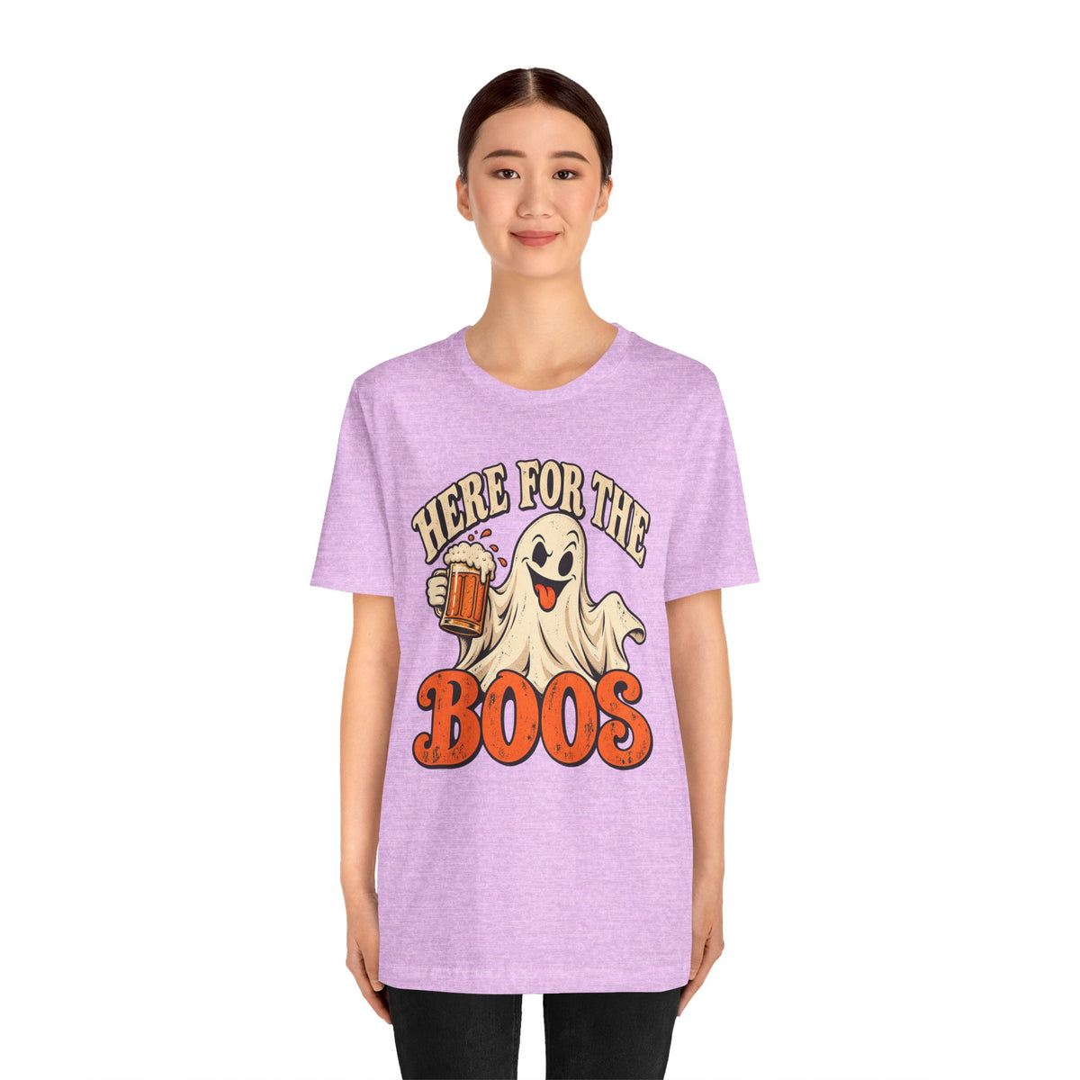 Here for the Boos Halloween T-Shirt — Ghost Drinking Beer Graphic Tee