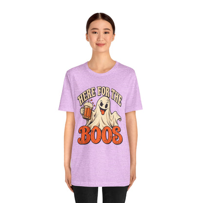 Here for the Boos Halloween T-Shirt — Ghost Drinking Beer Graphic Tee