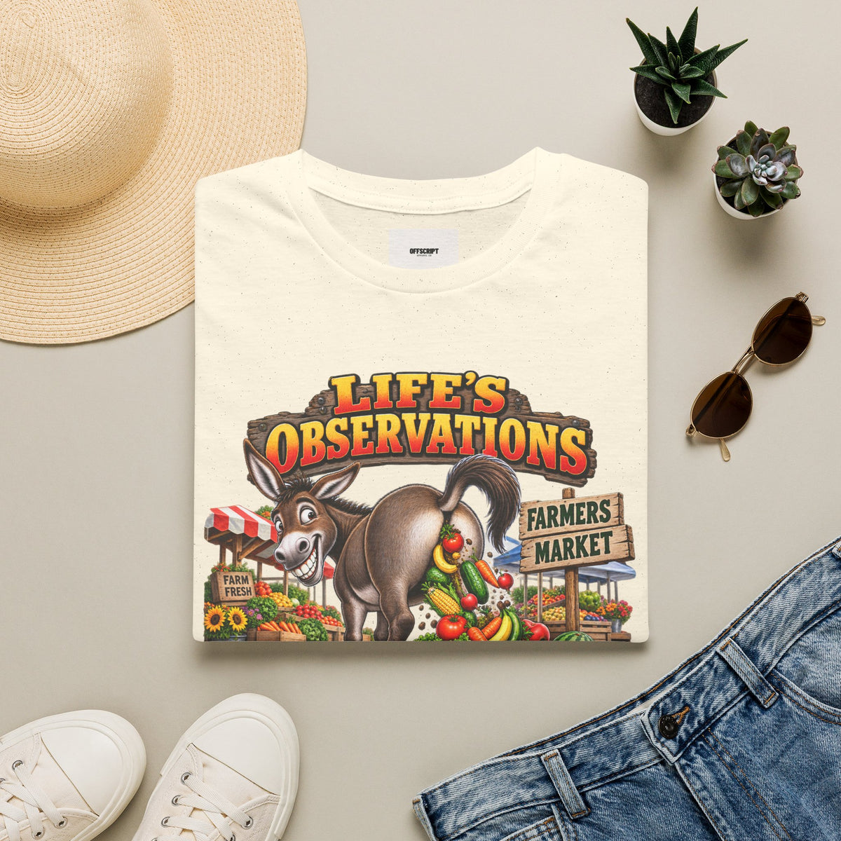 Life's Observations Farmers Market T-Shirt — Funny Donkey Produce Graphic Tee