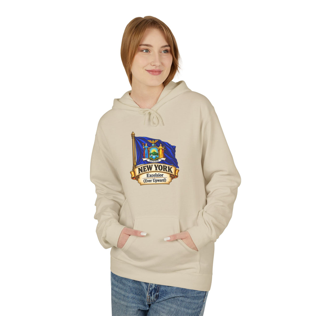 New York State Flag Hoodie – "Excelsior (Ever Upward)" Graphic Pullover