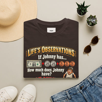 Life's Observations "If Johnny Has..." Graphic T-Shirt — Funny Money Puzzle Tee