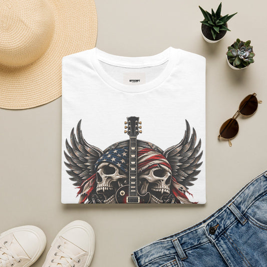 American Skull Guitar T-Shirt — Patriotic Rock Music Tee