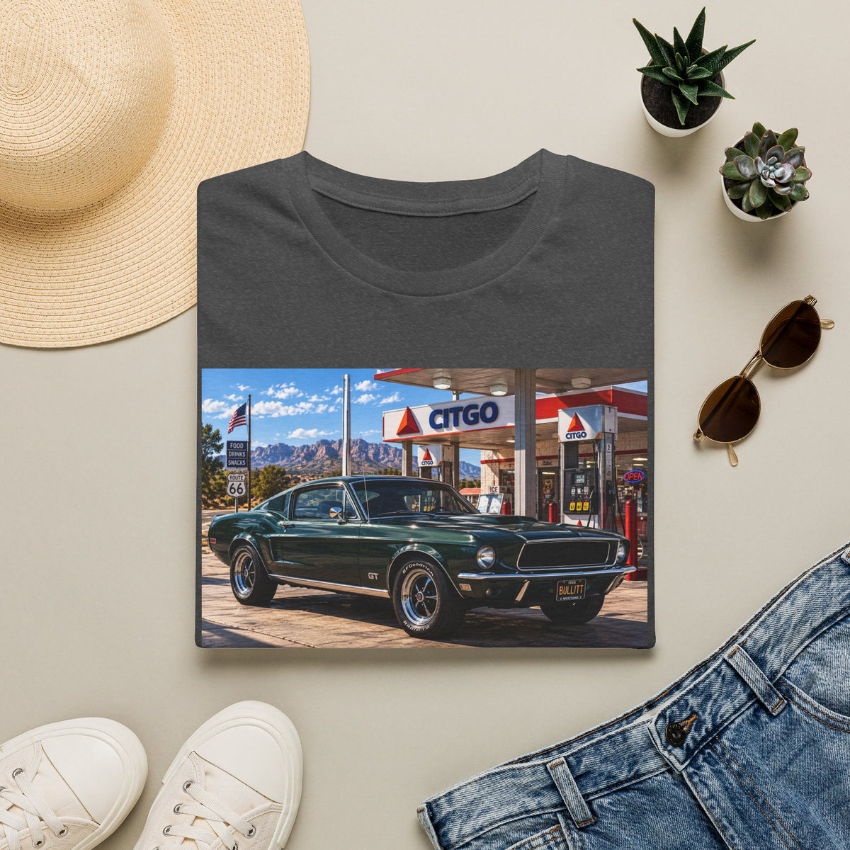 Classic Mustang Gas Station Tee — Retro Muscle Car T-Shirt