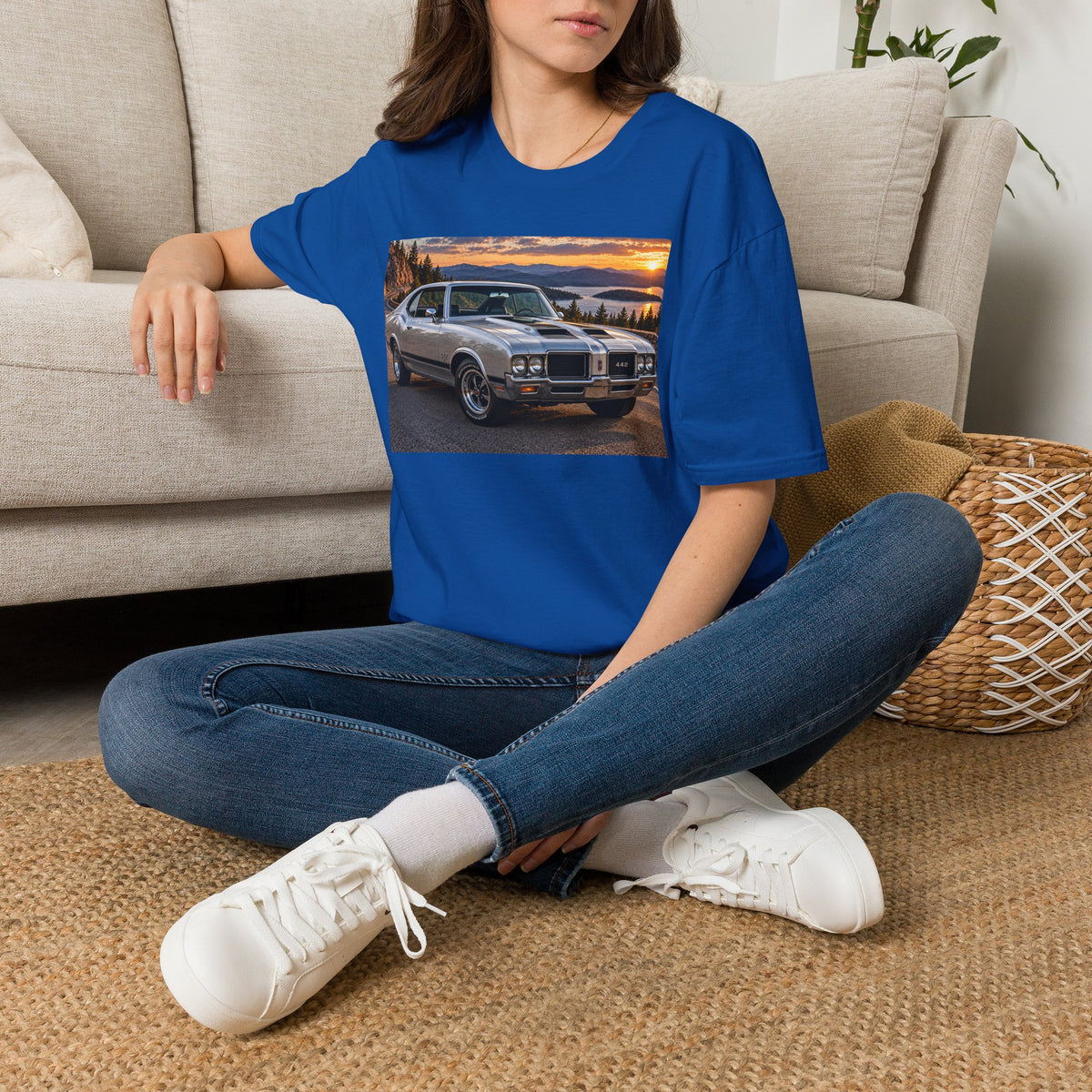 Classic Muscle Car Sunset T-Shirt — Vintage Oldsmobile Photo Tee