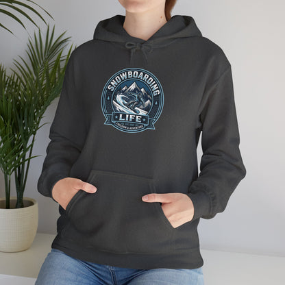 Snowboarding Hoodie – "Snowboarding Life" Graphic Pullover with Backboarder Illustration
