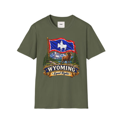 Wyoming Flag T-Shirt — Cowboy & Bison Mountain Scenic Tee