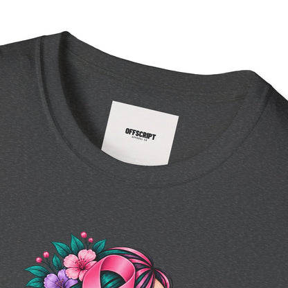 Women's Cancer Awareness T-Shirt — Pink Ribbon Floral Support Tee