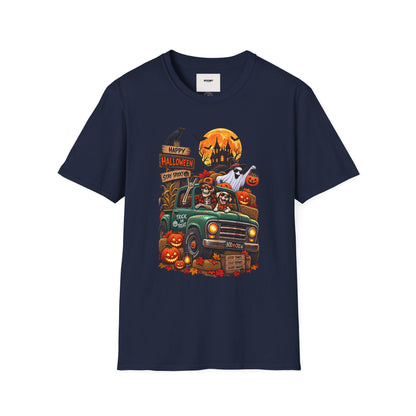 Halloween Truck Graphic T‑Shirt — Happy Halloween Ghosts & Pumpkins Design