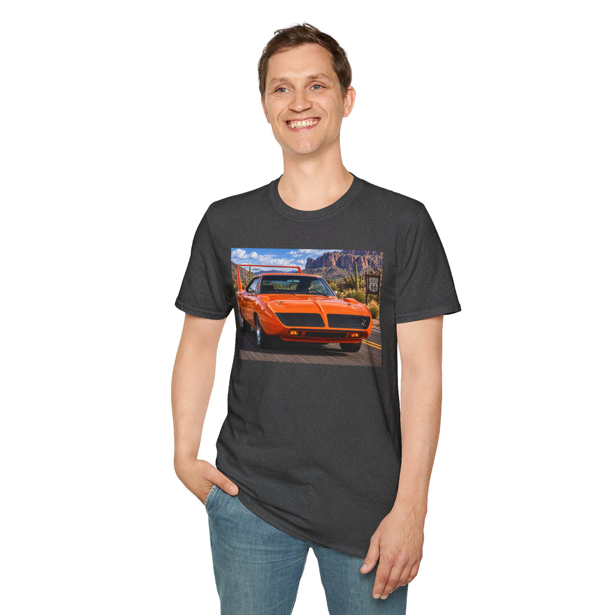 Classic Orange Muscle Car T-Shirt — Route 66 Roadtrip Tee