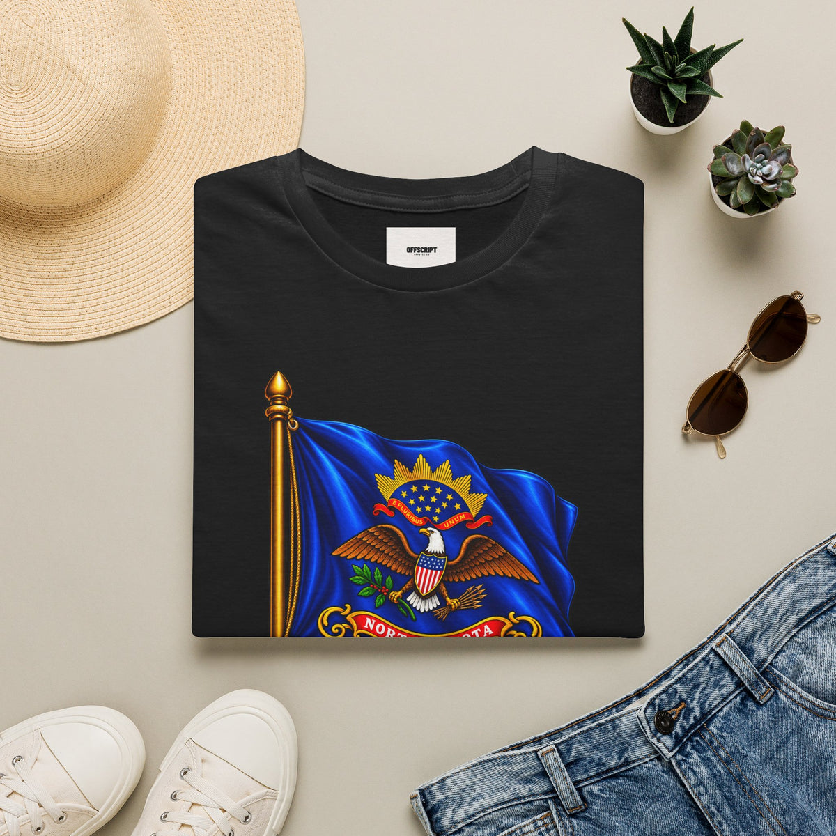 North Dakota State Flag T-Shirt — Liberty and Union Quote