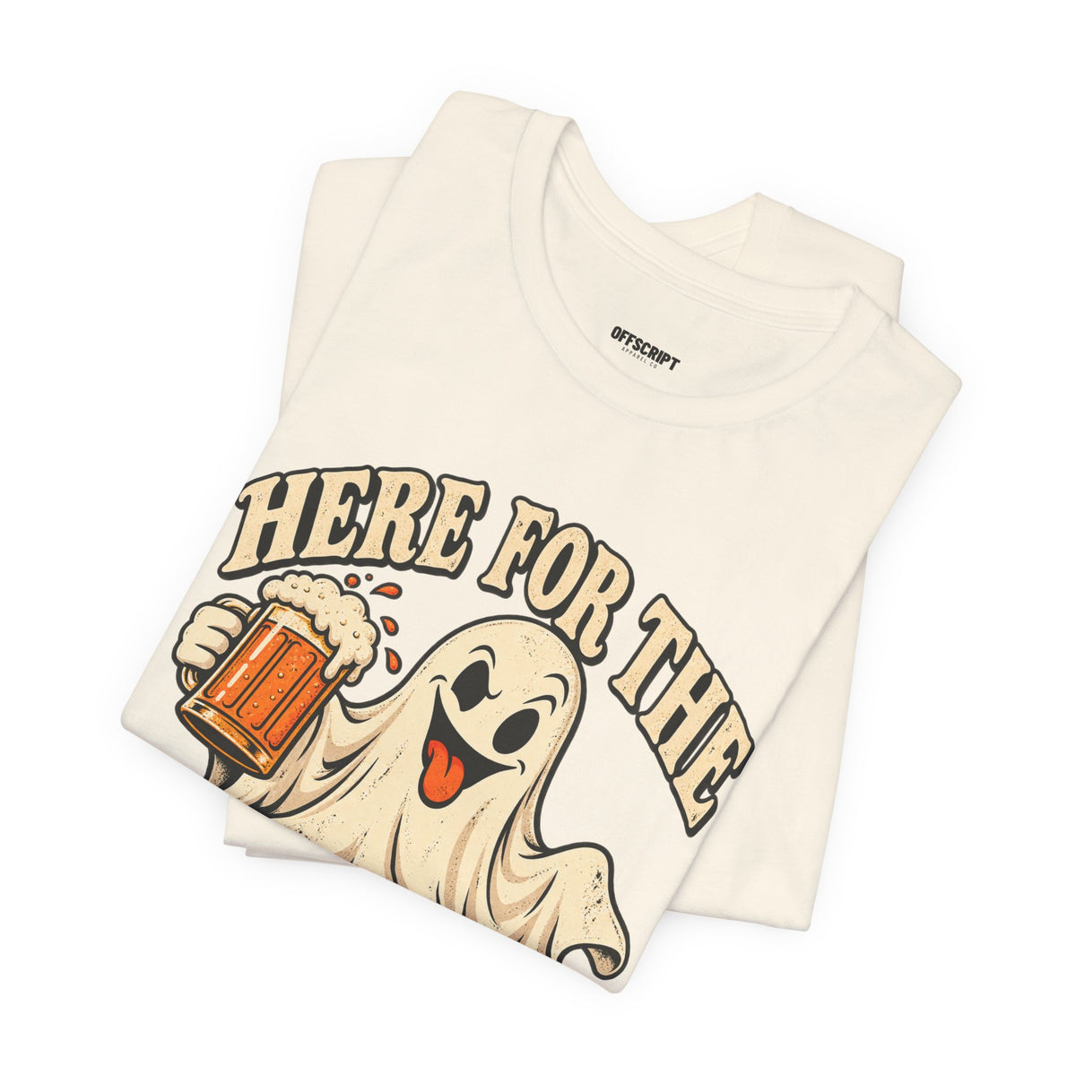 Here for the Boos Halloween T-Shirt — Ghost Drinking Beer Graphic Tee