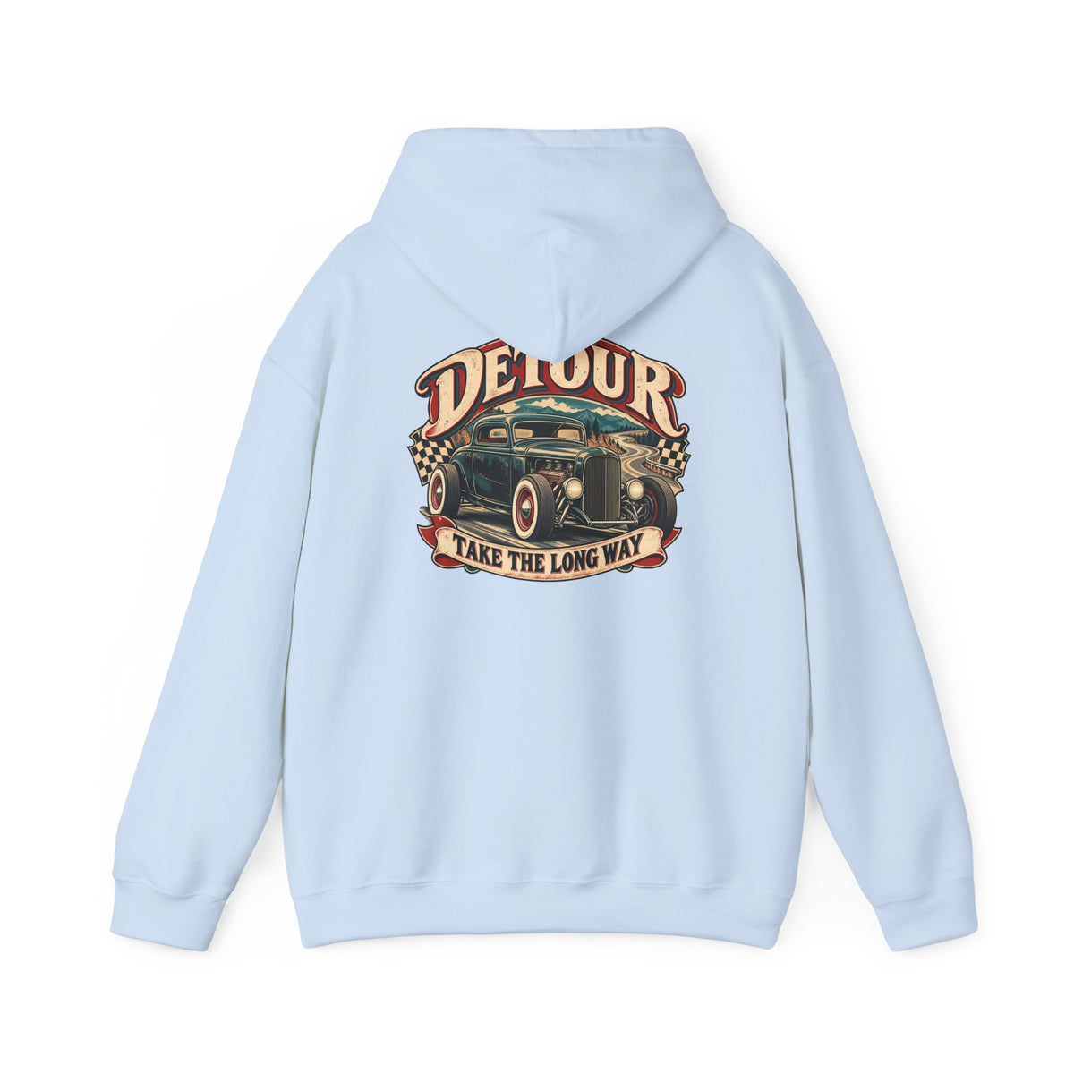 Detour Vintage Hot Rod Hoodie — "Take The Long Way" Classic Car Sweatshirt