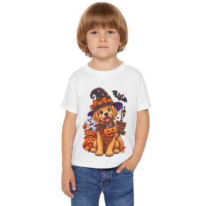 Toddler Halloween Puppy T-Shirt — Cute Witch Dog with Pumpkins & 'Trick or Treat'