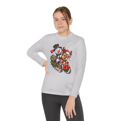 Kids' Christmas Sledding Tee — Snowman & Reindeer Holiday Long Sleeve