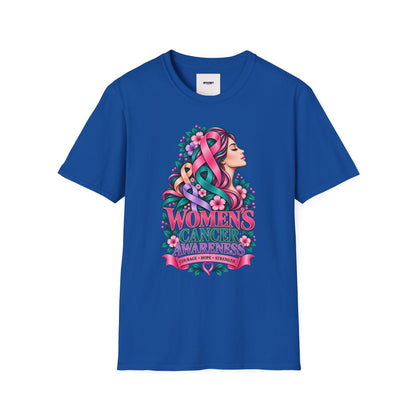 Women's Cancer Awareness T-Shirt — Pink Ribbon Floral Support Tee