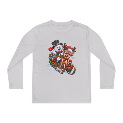Kids' Christmas Sledding Tee — Snowman & Reindeer Holiday Long Sleeve