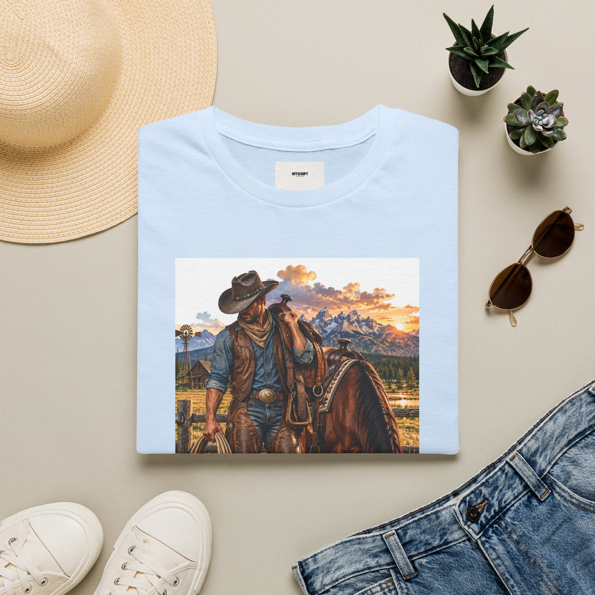 Cowboy Sunset T-Shirt — Western Ranch Horse Graphic