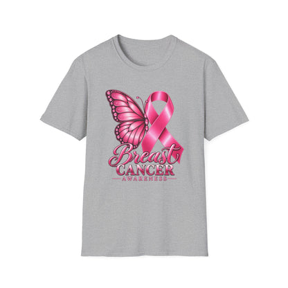 Pink Ribbon Butterfly Breast Cancer Awareness T-Shirt | Support Ribbon Tee