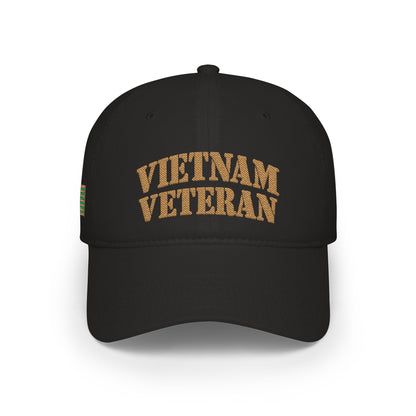 Vietnam Veteran Baseball Cap — Embroidered Gold Text Low Profile Hat for Veterans & Memorial Events