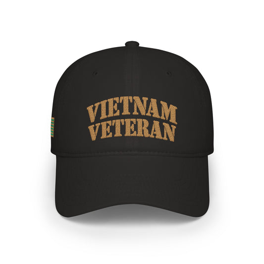 Vietnam Veteran Baseball Cap — Embroidered Gold Text Low Profile Hat for Veterans & Memorial Events