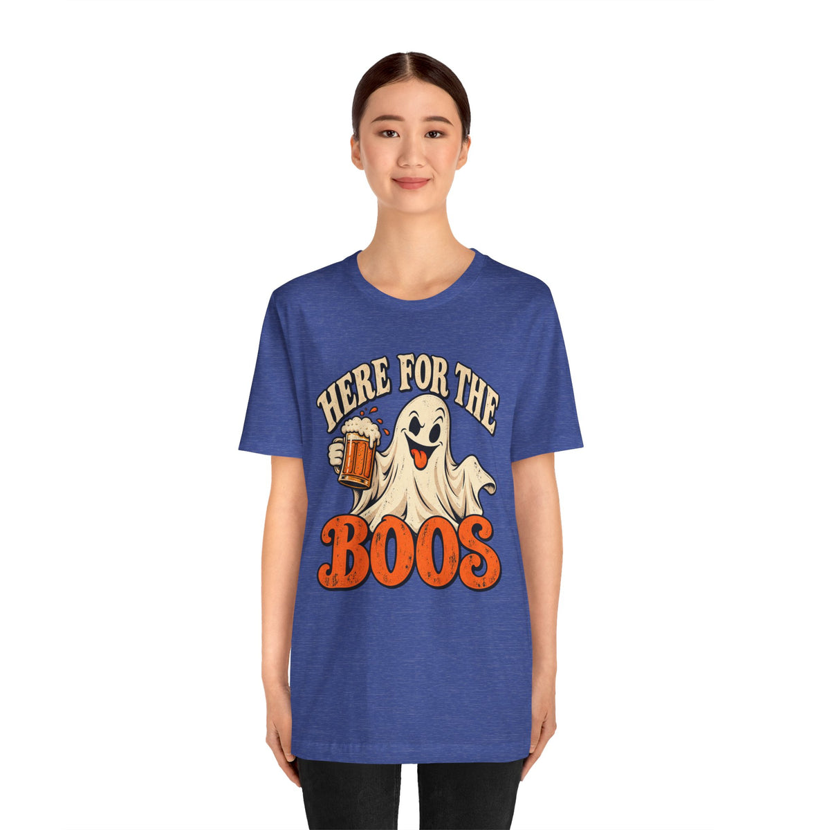 Here for the Boos Halloween T-Shirt — Ghost Drinking Beer Graphic Tee