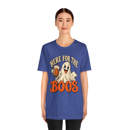Here for the Boos Halloween T-Shirt — Ghost Drinking Beer Graphic Tee