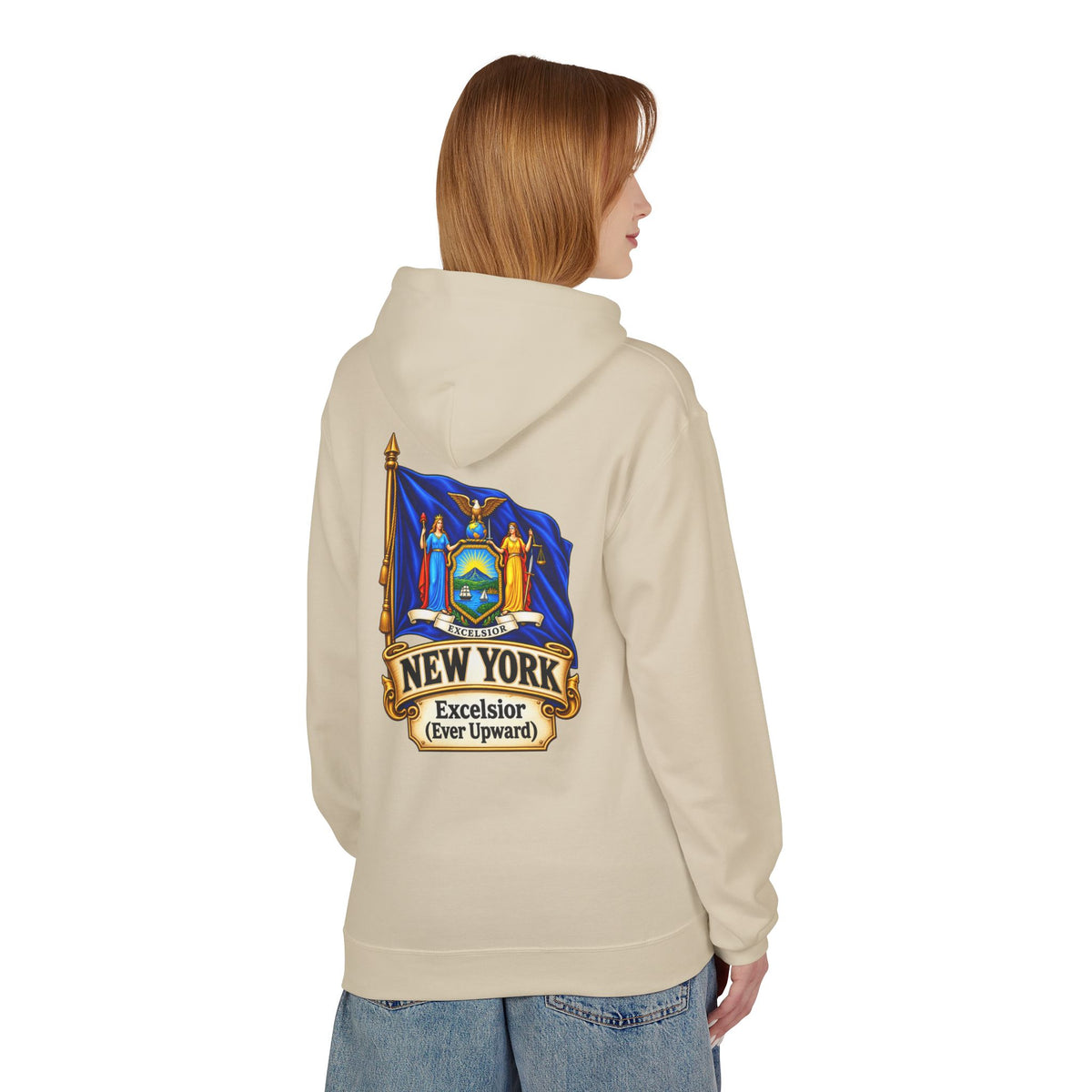 New York State Flag Hoodie – "Excelsior (Ever Upward)" Graphic Pullover