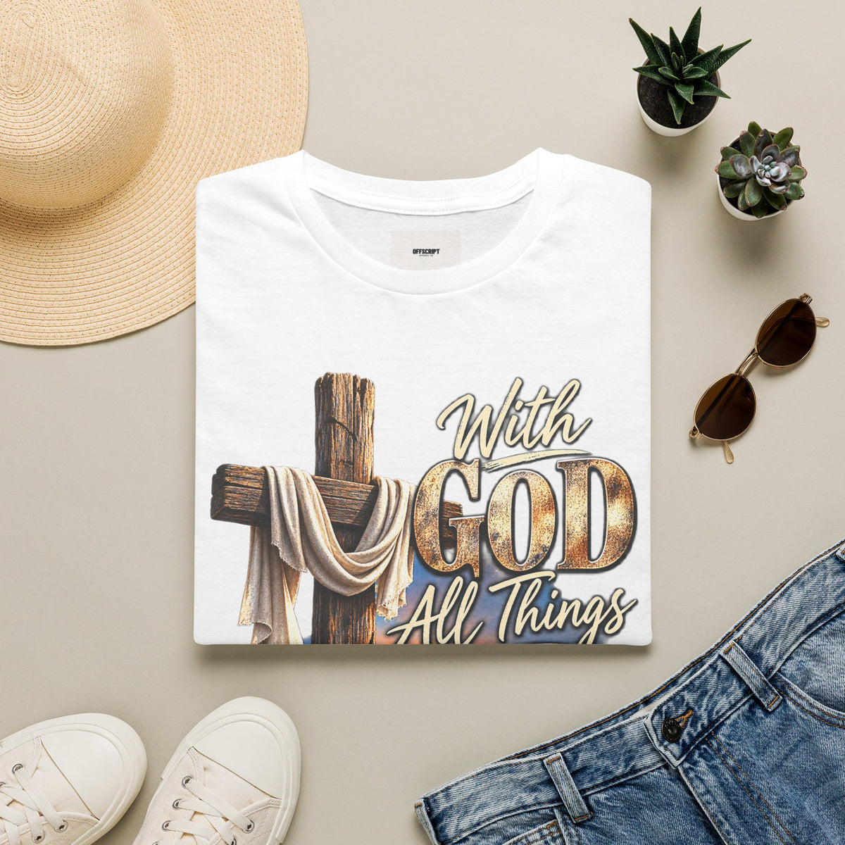 With God All Things Are Possible T‑Shirt — Christian Cross Faith Shirt