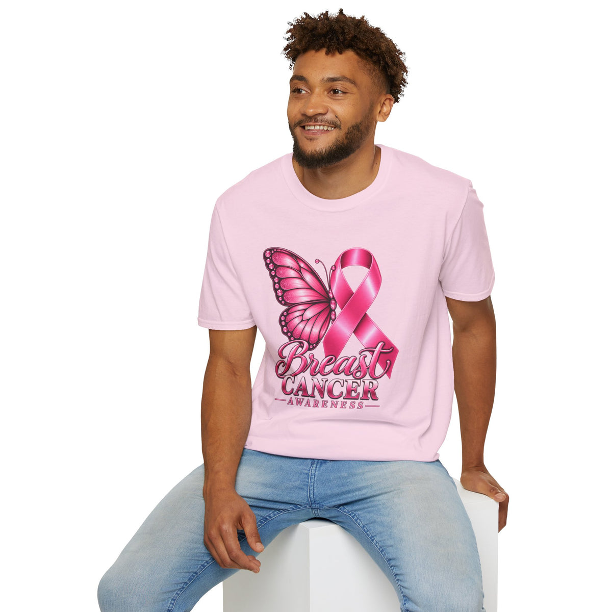 Pink Ribbon Butterfly Breast Cancer Awareness T-Shirt | Support Ribbon Tee