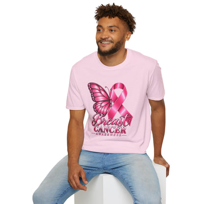 Pink Ribbon Butterfly Breast Cancer Awareness T-Shirt | Support Ribbon Tee