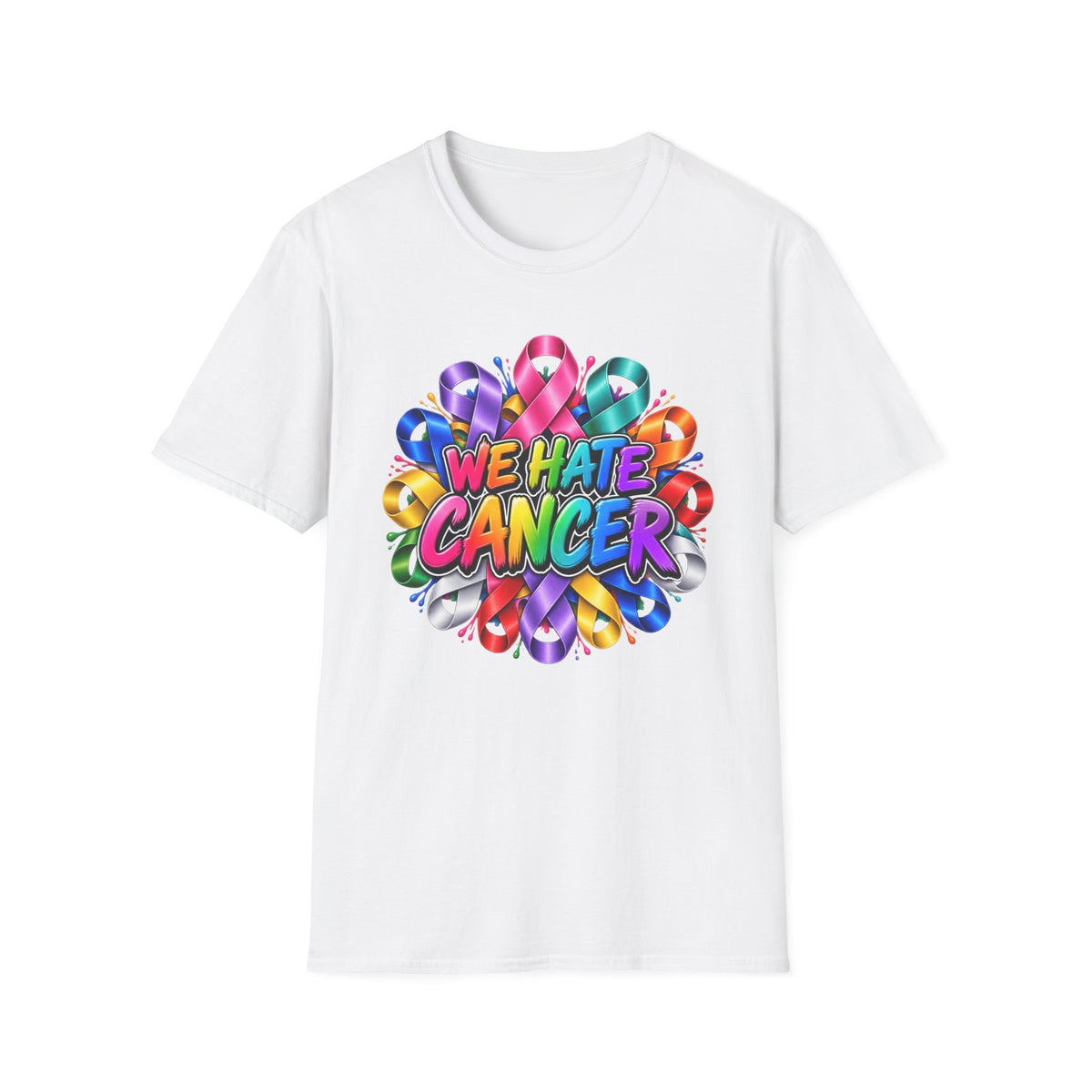 We Hate Cancer T-Shirt — Multicolor Cancer Awareness Ribbon Tee