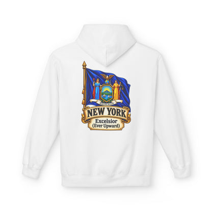 New York State Flag Hoodie – "Excelsior (Ever Upward)" Graphic Pullover
