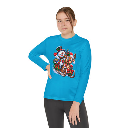 Kids' Christmas Sledding Tee — Snowman & Reindeer Holiday Long Sleeve
