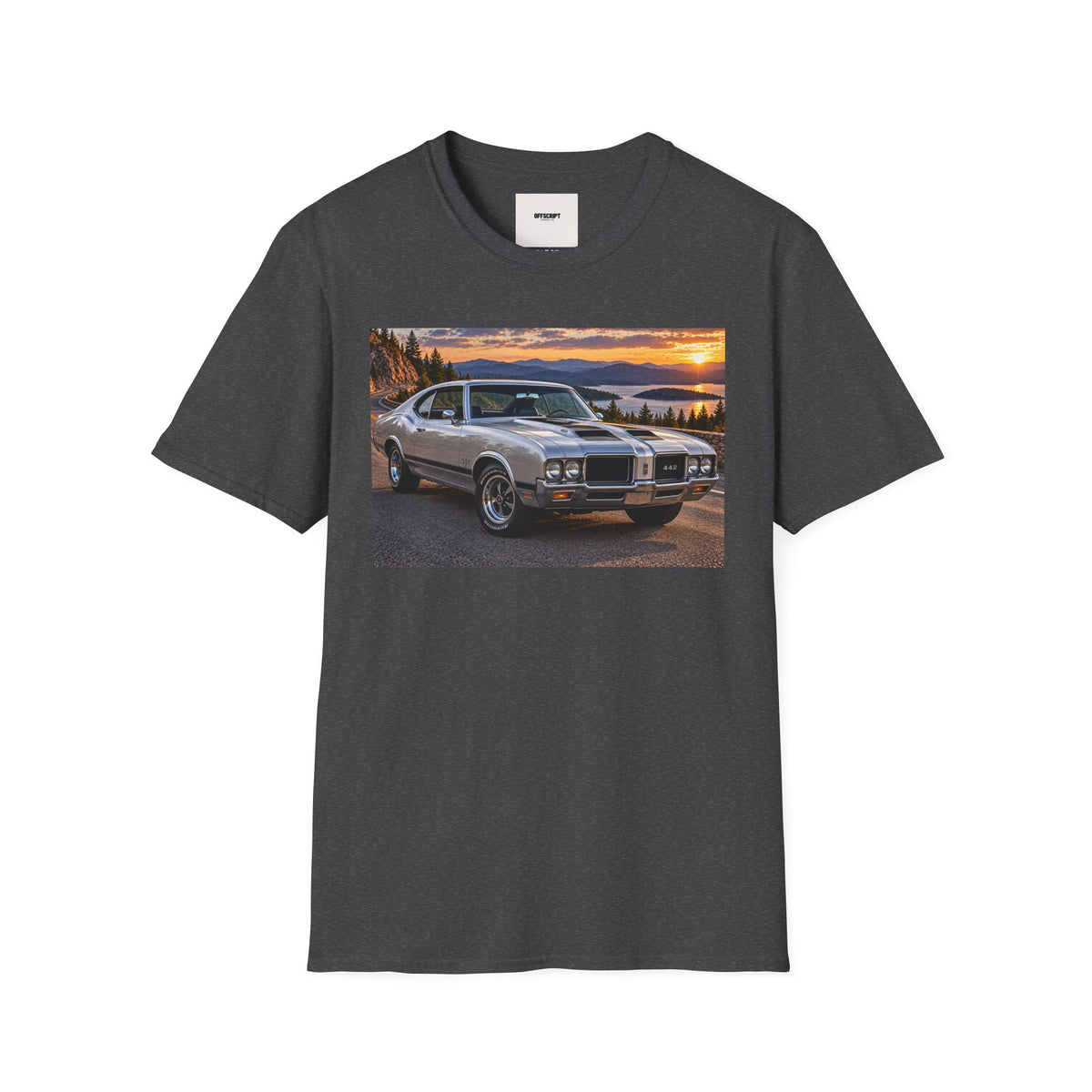 Classic Muscle Car Sunset T-Shirt — Vintage Oldsmobile Photo Tee