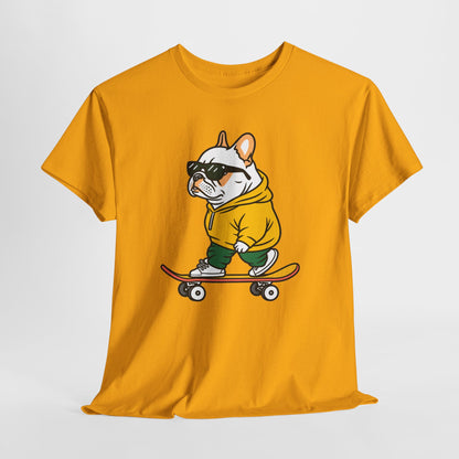 Skateboarding French Bulldog T‑Shirt – Cute Bulldog on Skateboard Graphic Tee